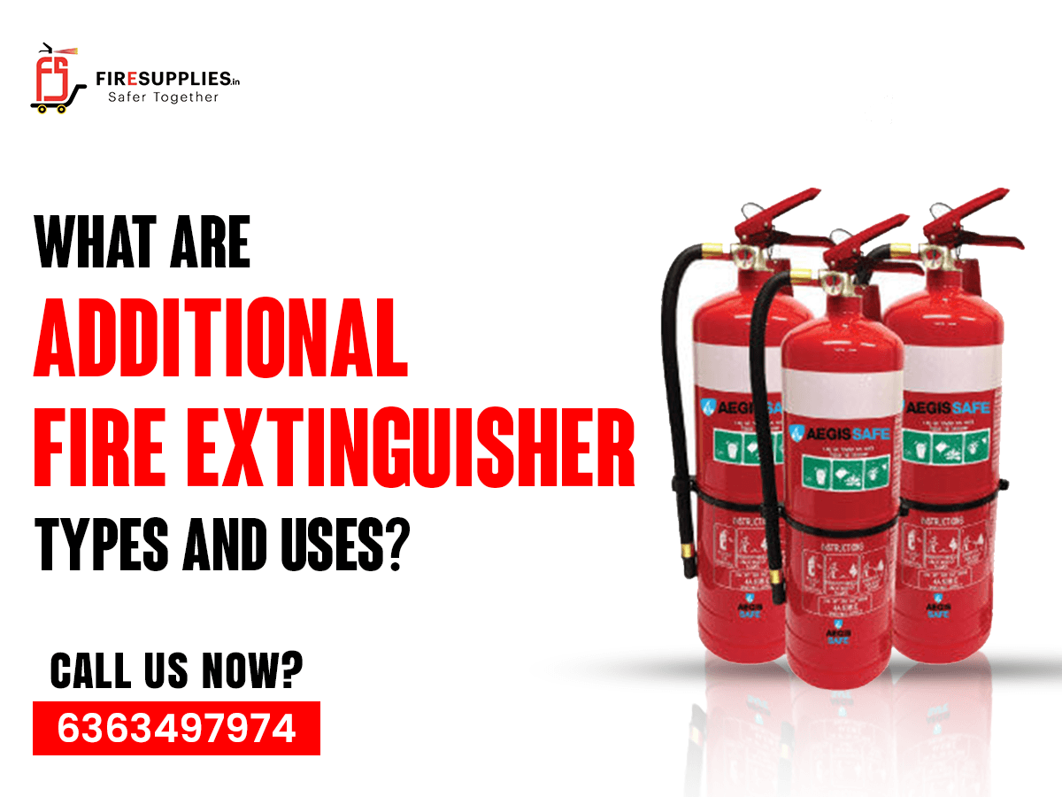 Various fire extinguisher types and their specific uses, highlighting safety measures for different fire hazards.