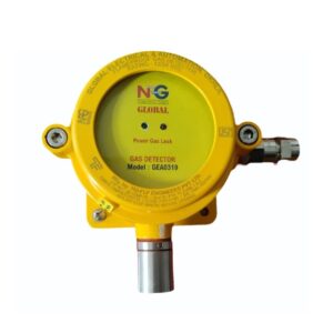 Close-up image of the NG Global GEA0319 gas detector, designed for detecting LPG gas leaks, featuring a compact design with indicator lights for status alerts.