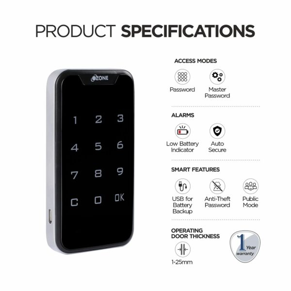 Ozone 201 Smart Furniture Lock with Password Access, For Wooden/Metal Cabinets & Wardrobes