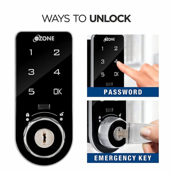 Ozone 301 Vertical Smart Furniture Lock with Password & Key Access, For Wooden/ Metal Cabinets & Wardrobes