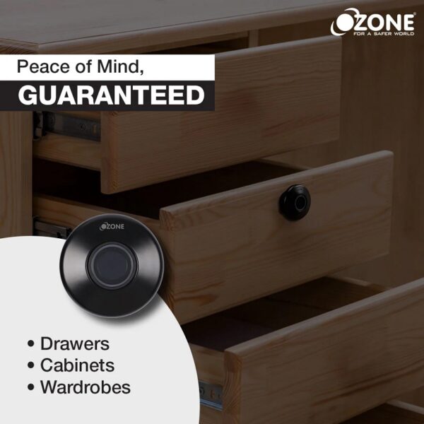 Ozone 55-F Smart Furniture Lock with Fingerprint Access for Wooden Cabinets, Wardrobes & Drawers-Black