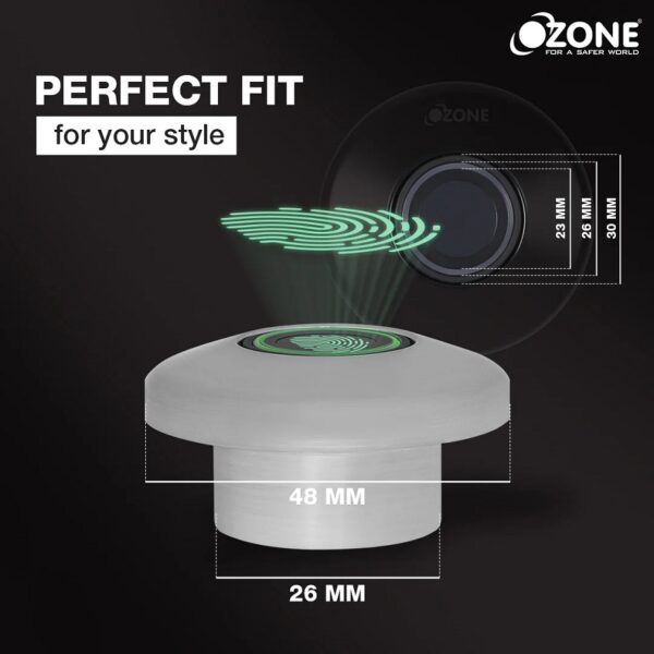 Ozone 55-F Smart Furniture Lock with Fingerprint Access for Wooden Cabinets, Wardrobes & Drawers - Silver