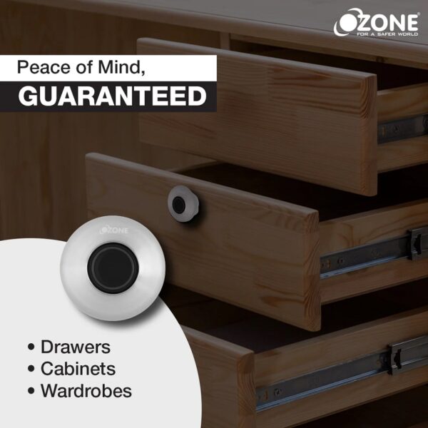 Ozone 55-F Smart Furniture Lock with Fingerprint Access for Wooden Cabinets, Wardrobes & Drawers - Silver