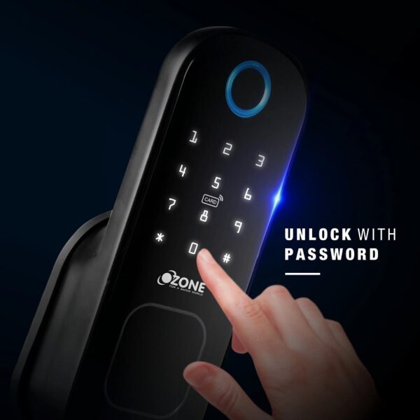 Ozone Cleo Wi-Fi Smart Door Lock Fully Black with 4-way access, Door Thickness: 20-65 mm For Wooden/ Metal Doors