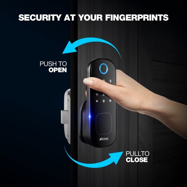 Ozone Cleo Wi-Fi Smart Door Lock Fully Black with 4-way access, Door Thickness: 20-65 mm For Wooden/ Metal Doors