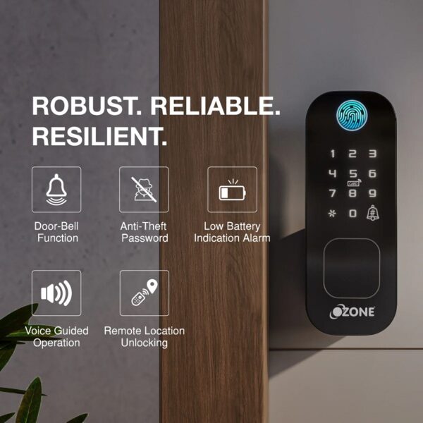 Ozone Double-sided Fingerprint Rim Lock with 4-way access, Door Thickness: 20-65 mm For Wooden Doors / Metal Doors