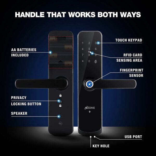 Ozone Morphy Eco Bluetooth Smart Door Lock with 4-way access, Door Thickness: 35-80 mm (For Wooden/ Metal Doors)