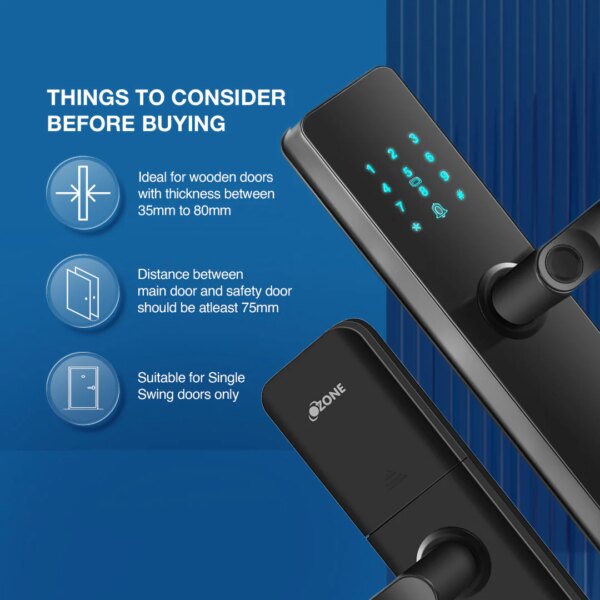 Ozone Morphy Life Lite Wi-Fi Smart Door Lock with 4-way access, Door Thickness: 35-80 mm (For Wooden/ Metal Doors)