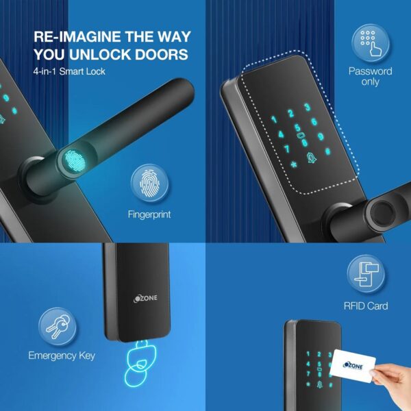 Ozone Morphy Lite Smart Door Lock with 3-way access, Door Thickness: 35-80 mm (For Wooden/ Metal Doors)