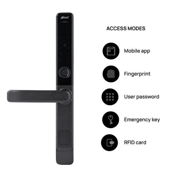 Ozone Narrow Style Wi-Fi Smart Door Lock with 4-way access for Swing Doors, Door Thickness: 35-80 mm