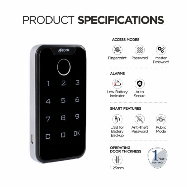 Ozone Smart Furniture Lock with 3-way Access, For Wooden & Metal Cabinets & Drawers