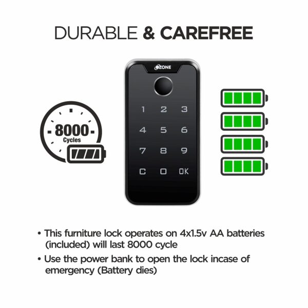Ozone Smart Furniture Lock with 3-way Access, For Wooden & Metal Cabinets & Drawers