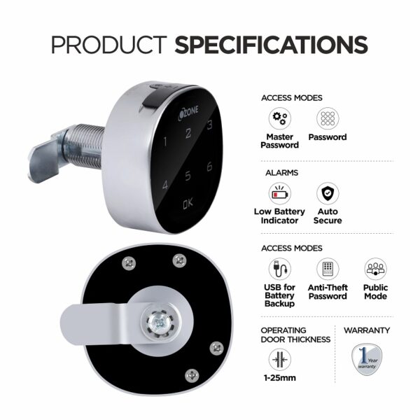 Ozone Smart Furniture Lock with Password Access, For Single/Multiple Metal/Wooden Drawers, Cabinets and Wardrobes