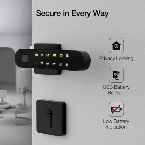 Ozone Trinity Wi-Fi Smart Door Lock with Rose Plate with 4-way access, Door Thickness: 35-65mm For External Doors