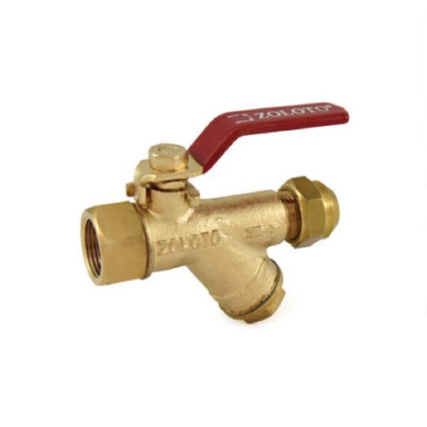 Zoloto Bronze Ball Valve with Integral Strainer & Flare Nut (Mixed Ends) 15-25mm