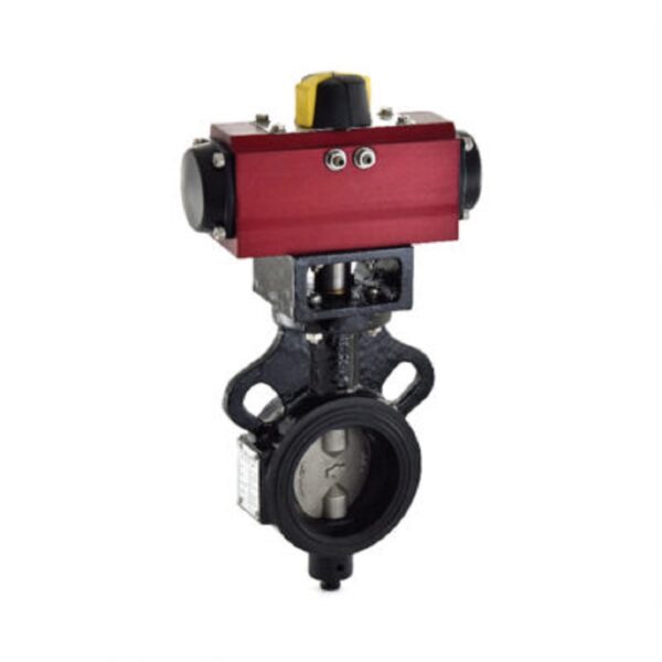 Zoloto Butterfly Valve (Wafer Type), PN 1.0 with Pneumatic Actuator, Body S.G.Iron, S.S-304 Disc, Nitrile/EPDM rubber Lining, Seat Test Pressure 1.1 Mpa (Hyd.) 40-200mm
