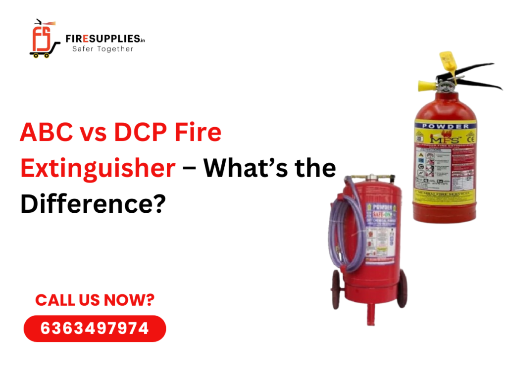 Comparison of ABC vs DCP Fire Extinguisher highlighting differences, uses, and fire classes for industrial and electrical fire safety.