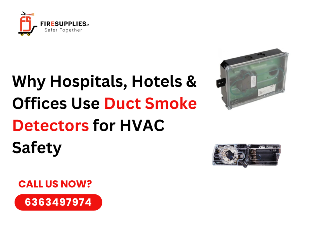 Duct smoke detector installed in HVAC system for fire and smoke safety in hospitals hotels and office buildings