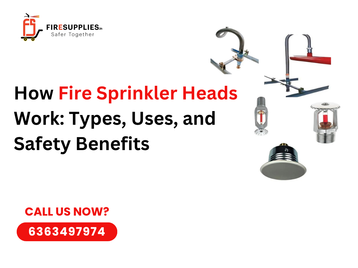 Different types of fire sprinkler heads including upright, pendent, concealed, and sidewall sprinklers used in commercial fire safety systems