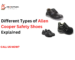 Different types of Allen Cooper safety shoes including steel toe, antistatic, heat resistant, and industrial safety footwear for workplace protection.