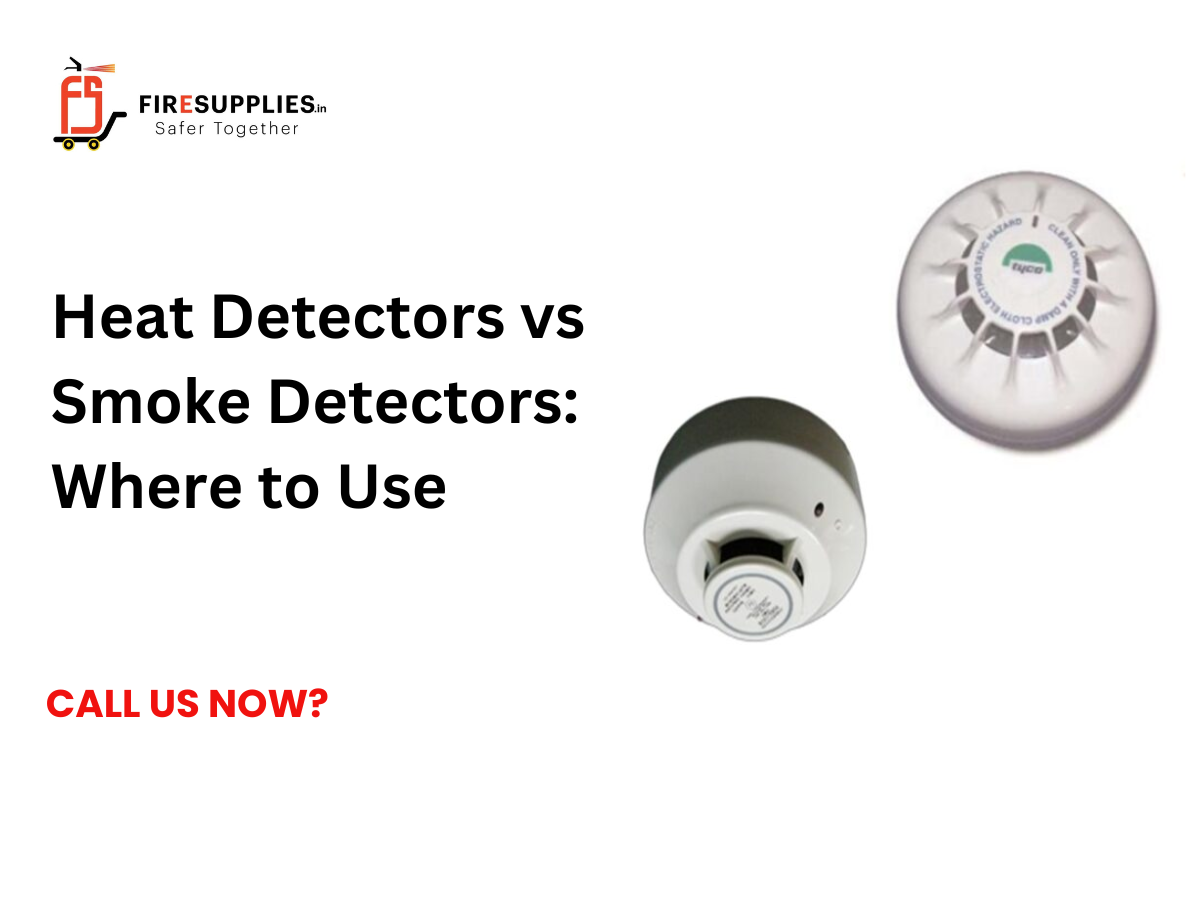 Heat detectors vs smoke detectors comparison showing where each fire detection device should be used in residential, commercial, and industrial environments.