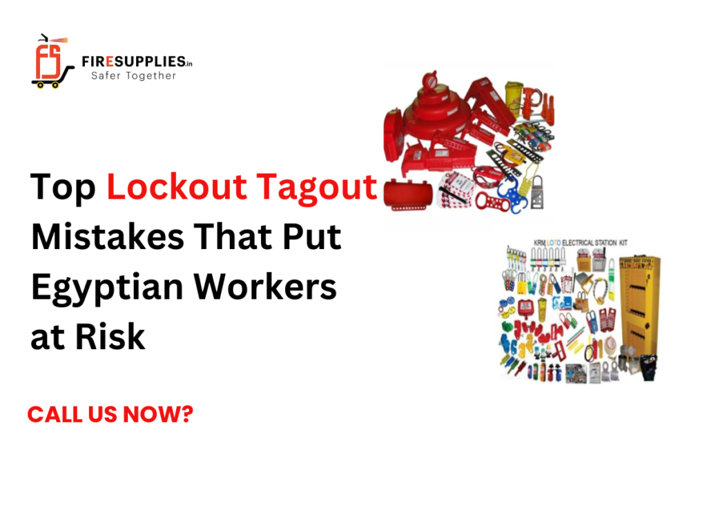 Industrial workers performing lockout tagout procedure using valve and electrical lockout devices to improve workplace safety in Egypt